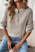Ribbed Button Placket Banded Collar Drop Shoulder Henley Top